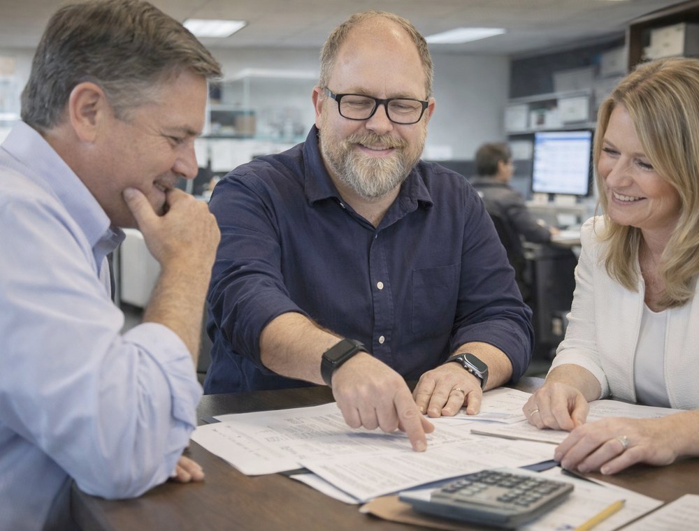 Andy Jackson in a meeting with two clients