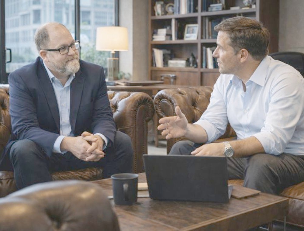 Andy Jackson talking with an accountancy firm partner
