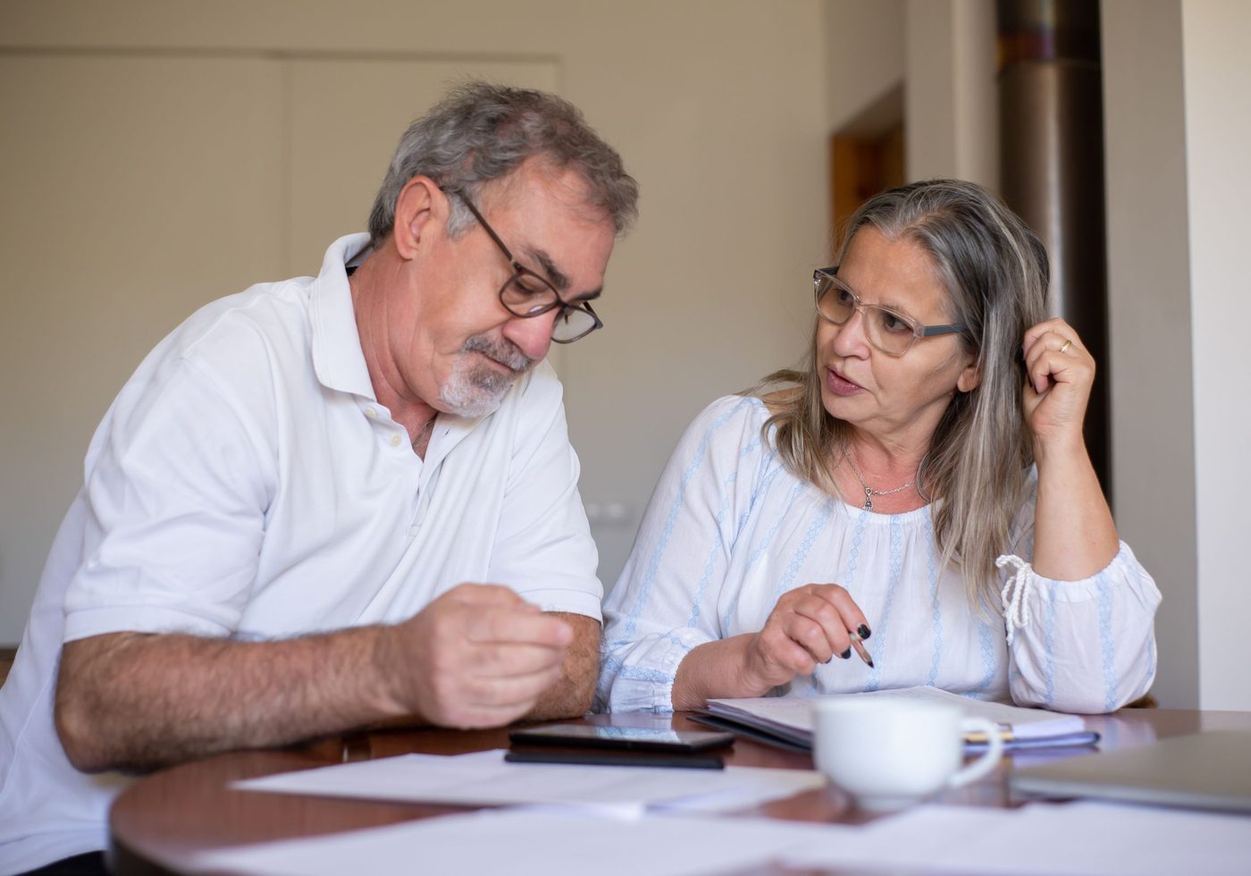 A client couple going through their paperwork