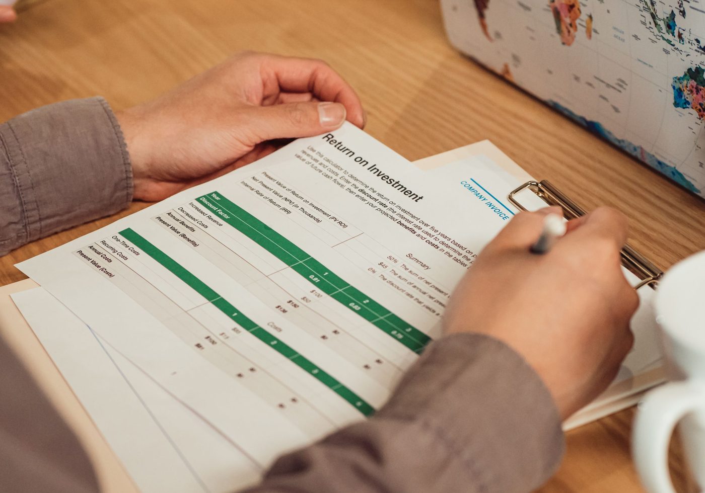 A return on investment summary on a desk